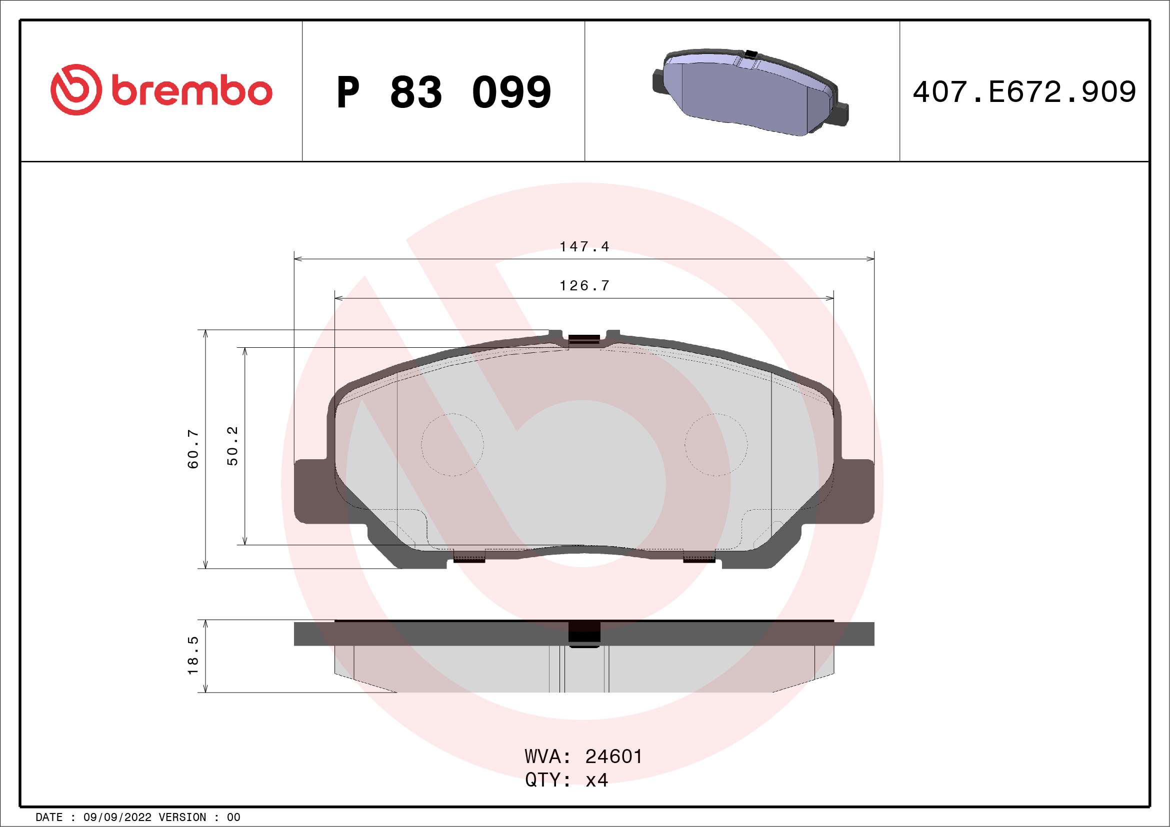 A.B.S. P 83 099 BREMBO Bremsbelagsatz, Scheibenbremse